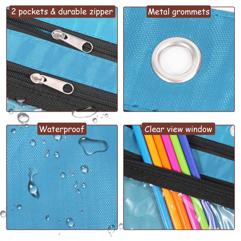 YoeeJob 1 Pack Pencil Pouch for 3 Ring Binder  Expandable Binder Pouches with Zipper  Large Capacity Pen Holder Case with Clear Window School Class Office Organizers  Sky Blue - Image 3